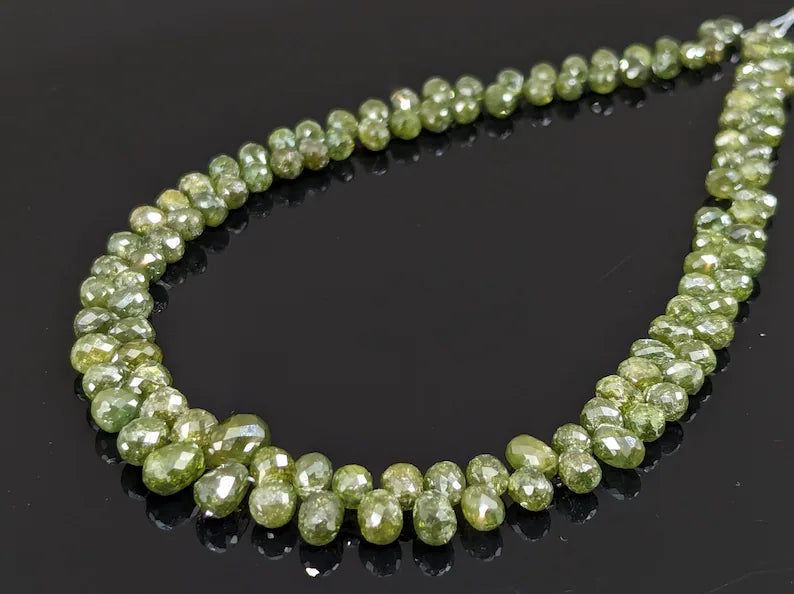 Green Diamond Faceted Faceted Briolette Tear Drop Shape Diamond Beads For Jewelry Making