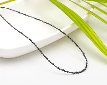 Black Uncut Diamond 2 - 3 mm  Bead Black Raw Rough 16 Inches Necklace