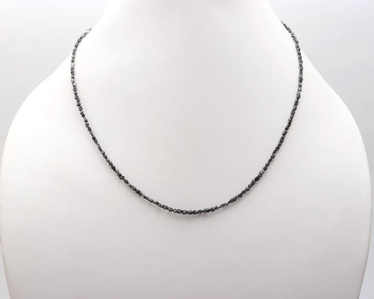 Black Uncut Diamond 2 - 3 mm  Bead Black Raw Rough 16 Inches Necklace
