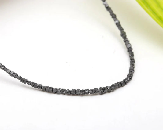 Black Raw Rough Diamonds Bead  1.5 - 2.5 mm Uncut Diamond 16 Inches Necklace