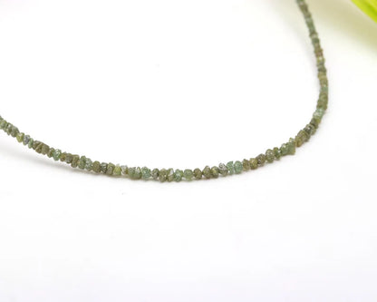 Green Diamond Raw Rough 2 - 3 mm Beaded Uncut Nuggets 16 Inches Necklace