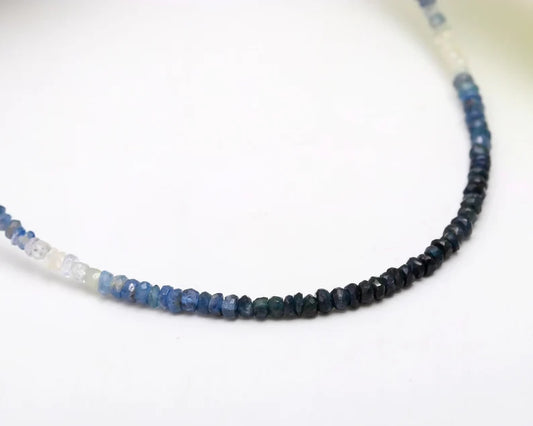 Blue Sapphire  Faceted Rondelle Beads 3 - 3.5 mm Shaded 16 Inches Necklace