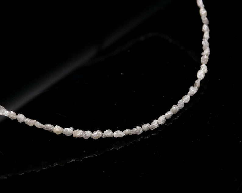 White Rough Diamond Silver Natural Raw Rough Tumble 2.5 x 4 mm Beads 16 Inches Necklace