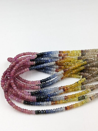 Multi Sapphire Gemstone Beads 3.5 - 4 mm Faceted Rondelle For Jewelry Making