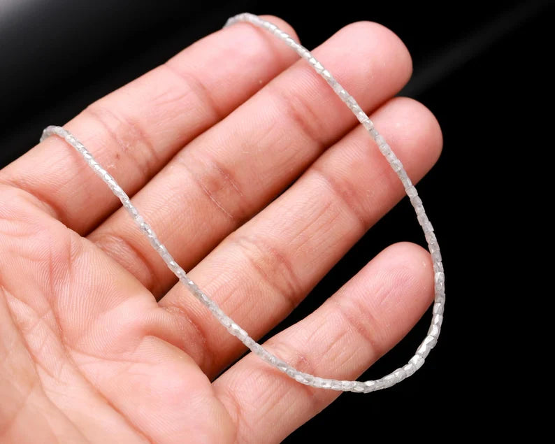 White Diamond Tube Silver Necklace 1.5 - 2.5 mm Faceted Sparkling 16 Inches Necklace