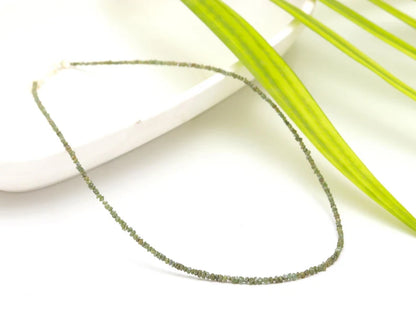 Green Diamond Raw Rough 2 - 3 mm Beaded Uncut Nuggets 16 Inches Necklace