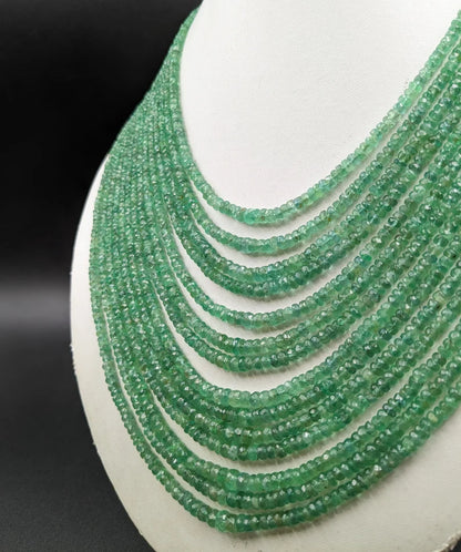 14 layer AAA+ Quality Emerald Faceted Rondelle 4 mm Faceted Bead 30 inch Necklace