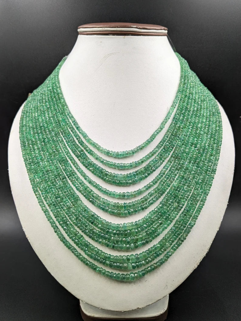 14 layer AAA+ Quality Emerald Faceted Rondelle 4 mm Faceted Bead 30 inch Necklace