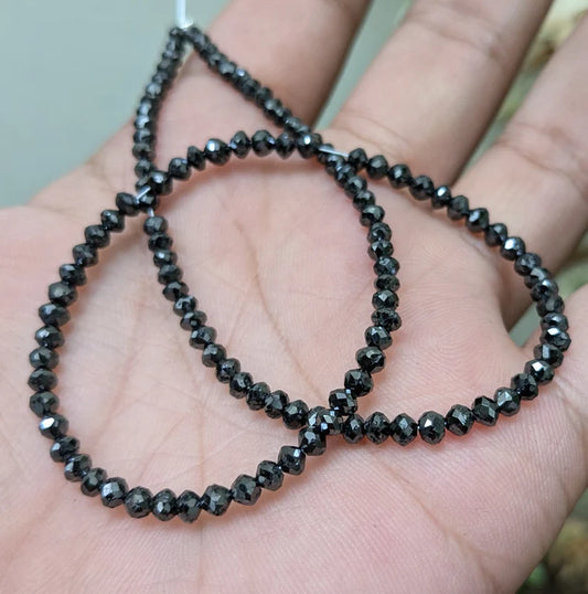 Black Diamond Bead 3.8 mm Faceted Rondelle Natural Black Diamond Beads