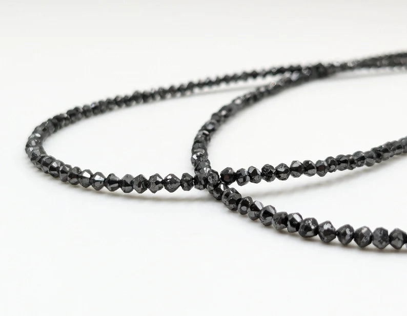 Black Diamond Faceted Rondelle 1.5 - 2.5 mm Faceted Diamond Beads 14 Inches Strands