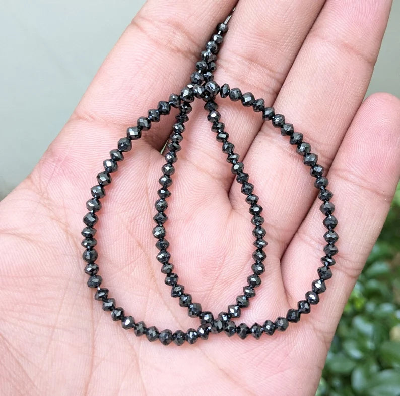 Black Diamond Bead 3.8 mm Faceted Rondelle Natural Black Diamond Beads