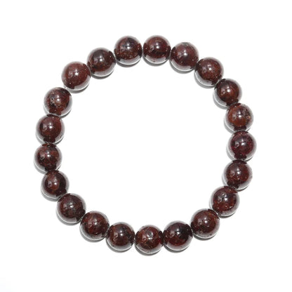 Garnet Beaded Bracelet 8 mm Round Smooth Spiritual Healing 7 Inches Bracelet