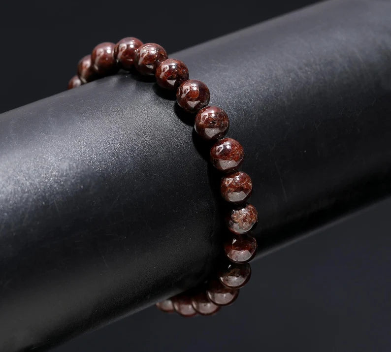 Garnet Beaded Bracelet 8 mm Round Smooth Spiritual Healing 7 Inches Bracelet