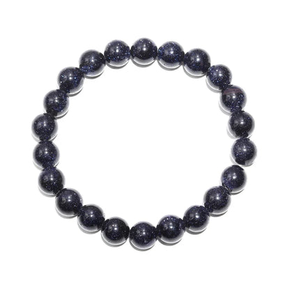 Blue Sunstone Galaxy Smooth Beaded 100%Round 7 Inches Bracelet