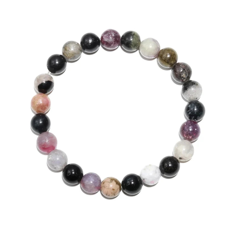 100% Natural Multi Tourmaline Stone 8 mm Beaded Tourmaline 7 Inches Bracelet