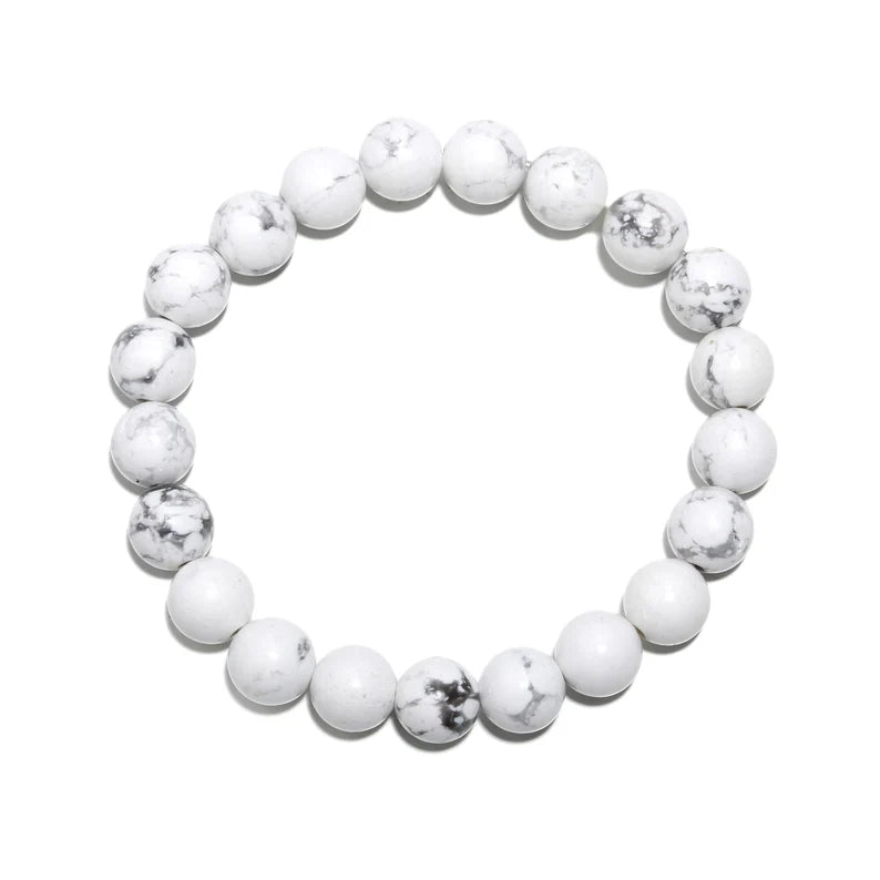 White Howlite Handmade 8 mm Healing Crystal 7 Inches Stretch Fit Bracelet