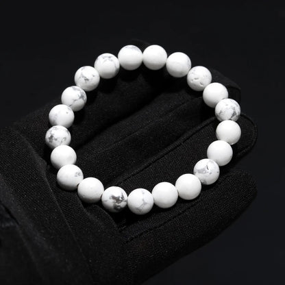 White Howlite Handmade 8 mm Healing Crystal 7 Inches Stretch Fit Bracelet