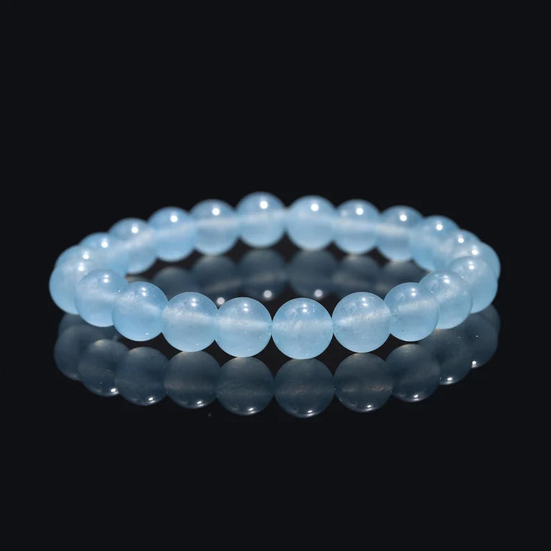 Blue Chalcedon 8 mm Beaded Smooth Round Blue Chalcedony 7 Inches Bracelet