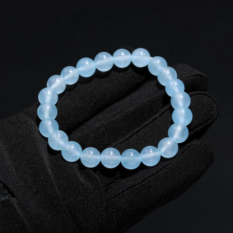 Blue Chalcedon 8 mm Beaded Smooth Round Blue Chalcedony 7 Inches Bracelet