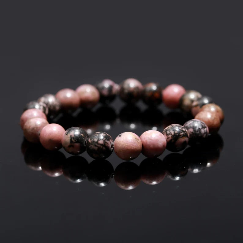 Rhodochrosite  Healing Crystal 8 mm Smooth Round Beaded 7 Inches bracelet