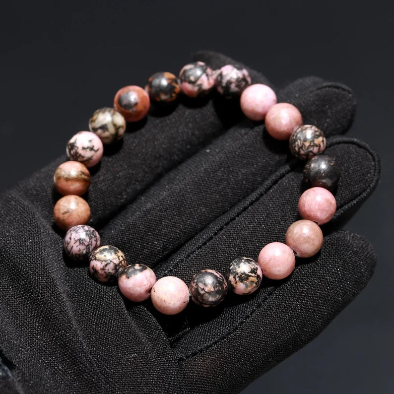 Rhodochrosite  Healing Crystal 8 mm Smooth Round Beaded 7 Inches bracelet