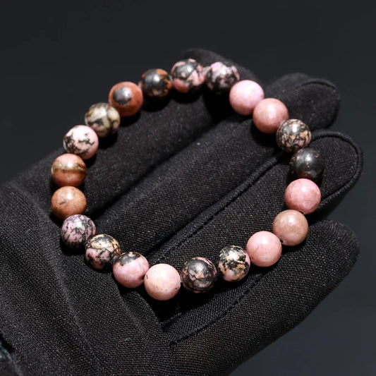 Rhodochrosite  Healing Crystal 8 mm Smooth Round Beaded 7 Inches bracelet