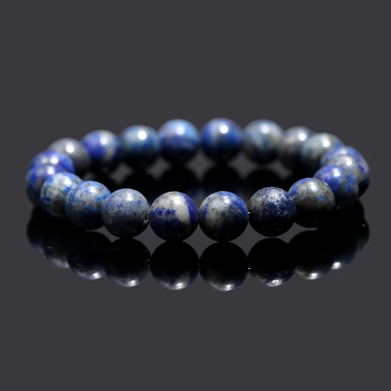 Lapis Bead 8 mm Beaded Smooth Round Crystals 7 Inches Bracelet