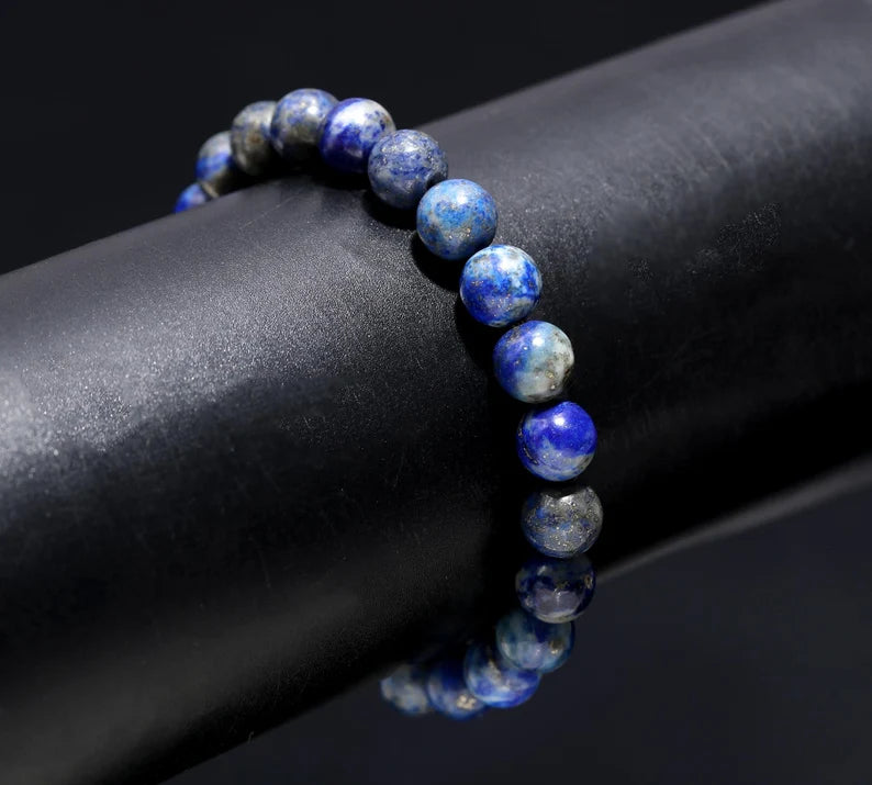 Lapis Bead 8 mm Beaded Smooth Round Crystals 7 Inches Bracelet