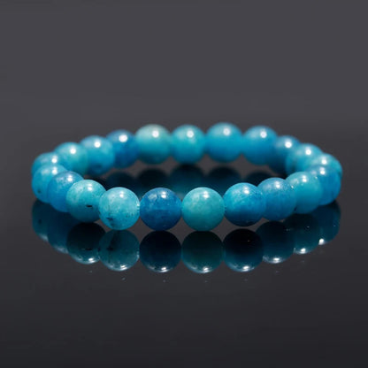 Blue Apatite Smooth Round Beaded Bracelet 8 mm Smooth Round 7 Inches Bracelet