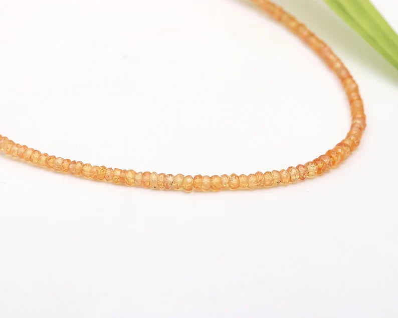 Orange Sapphire Bead 2.5 - 3 mm Faceted Rondelle 925 Sterling Silver 16 Inches Necklace