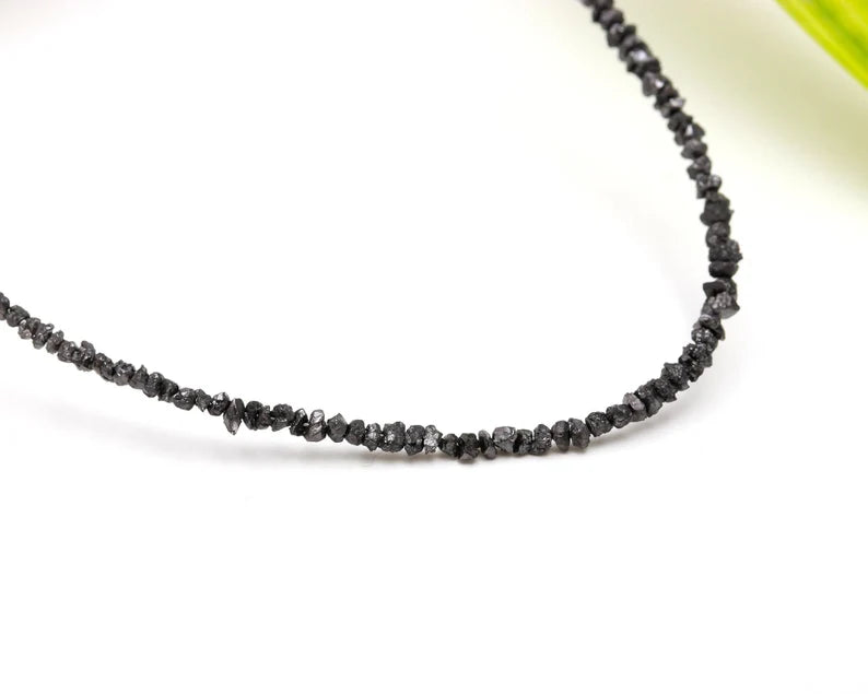 Black Diamond Bead 2 - 3 mm Uncut Diamond Beads Natural Raw Rough 16 Inches Necklace