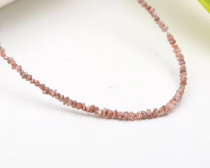100% Natural Light Pink Rough Diamond  2 - 3 mm Raw Bead 16 Inches Necklace