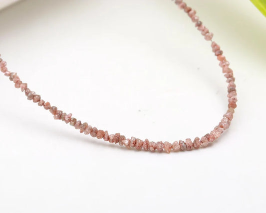 100% Natural Light Pink Rough Diamond  2 - 3 mm Raw Bead 16 Inches Necklace