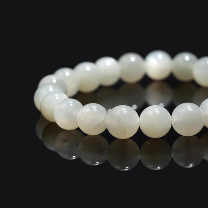 100% Natural Moonstone Crystal 8 mm Beaded Smooth Round 7 Inches Bracelet