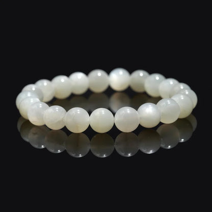 100% Natural Moonstone Crystal 8 mm Beaded Smooth Round 7 Inches Bracelet