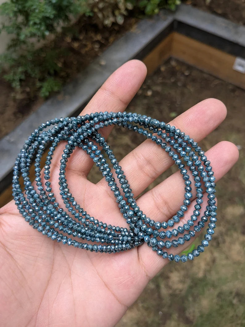 Blue Diamond Bead Natural 3 - 4 mm Faceted Round Beads For Jewelry Making