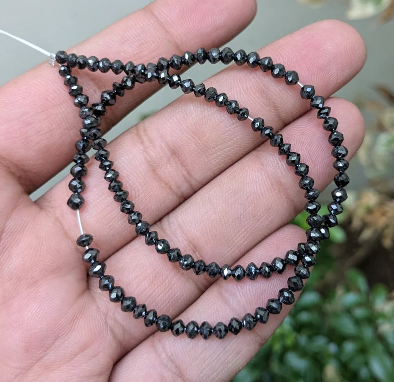Black Diamond Bead 3.8 mm Faceted Rondelle Natural Black Diamond Beads