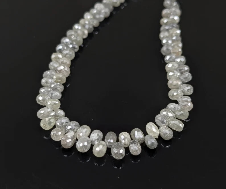 Natural White Diamond Briolette Beads 2.5 - 4 mm Faceted Teardrop Shape Beads