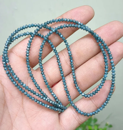 Blue Diamond Beads 3.1 - 3.3 mm Blue Faceted Rondelle Diamond Beads