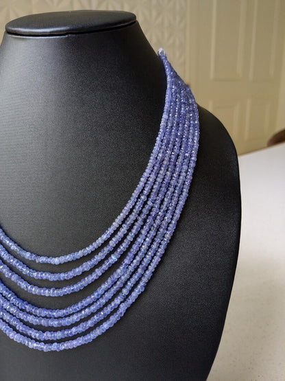 Tanzanite 7 Layer Faceted Rondelle  3 - 4.5 mm Gemstone Beads 16 Inches Necklace