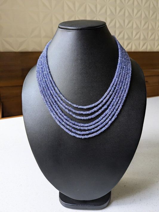 Tanzanite 7 Layer Faceted Rondelle  3 - 4.5 mm Gemstone Beads 16 Inches Necklace