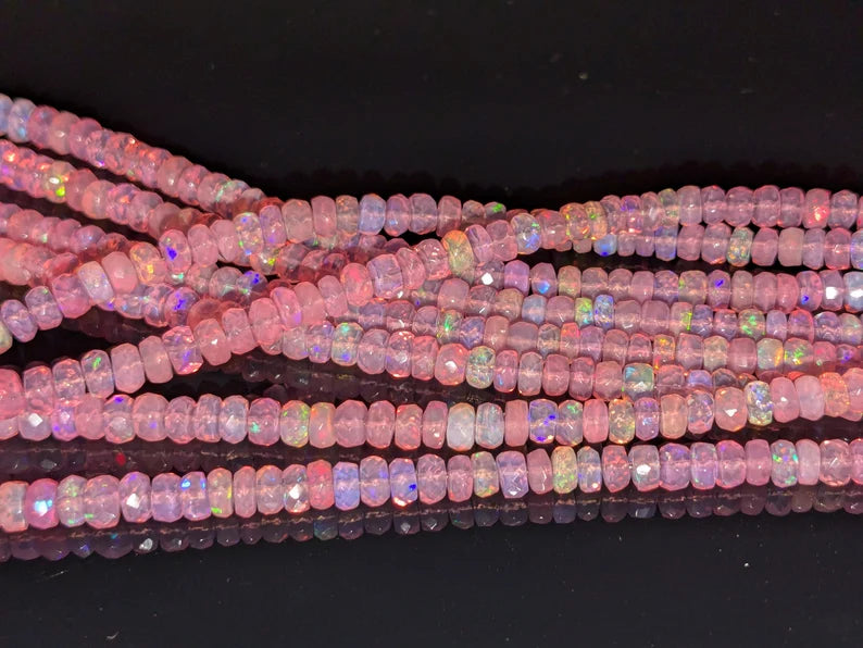 Ethiopian Pink Opal Faceted Rondelle Beads 100% Natural Ethiopia Opal Beads