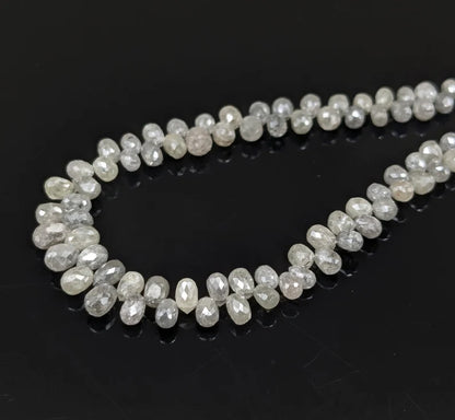 Natural White Diamond Briolette Beads 2.5 - 4 mm Faceted Teardrop Shape Beads