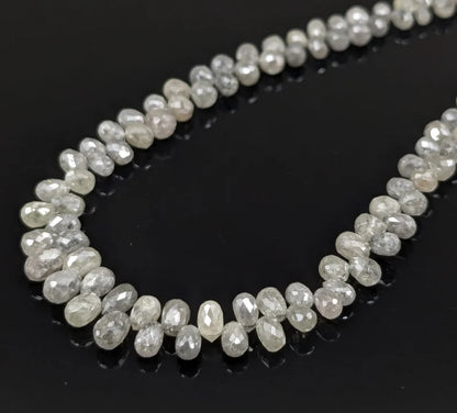 Natural White Diamond Briolette Beads 2.5 - 4 mm Faceted Teardrop Shape Beads