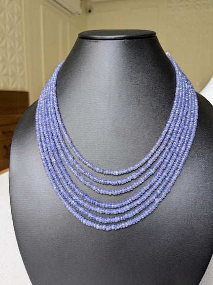 Tanzanite 7 Layer Faceted Rondelle  3 - 4.5 mm Gemstone Beads 16 Inches Necklace