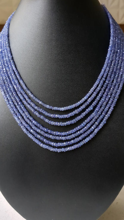 Tanzanite 7 Layer Faceted Rondelle  3 - 4.5 mm Gemstone Beads 16 Inches Necklace