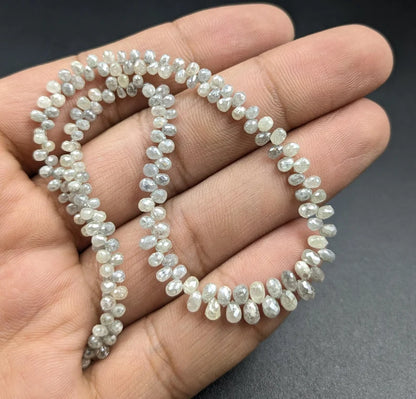 White Briolette Diamond Beads 2.4 - 4mm Natural Faceted Teardrop White Diamond Bead