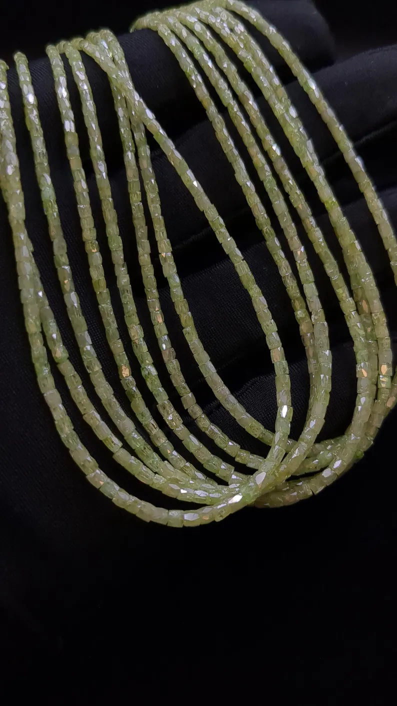 Natural Green Diamond Tubes 1.3 - 2.5 mm Faceted Green Diamond Beads For Jewelry Draft