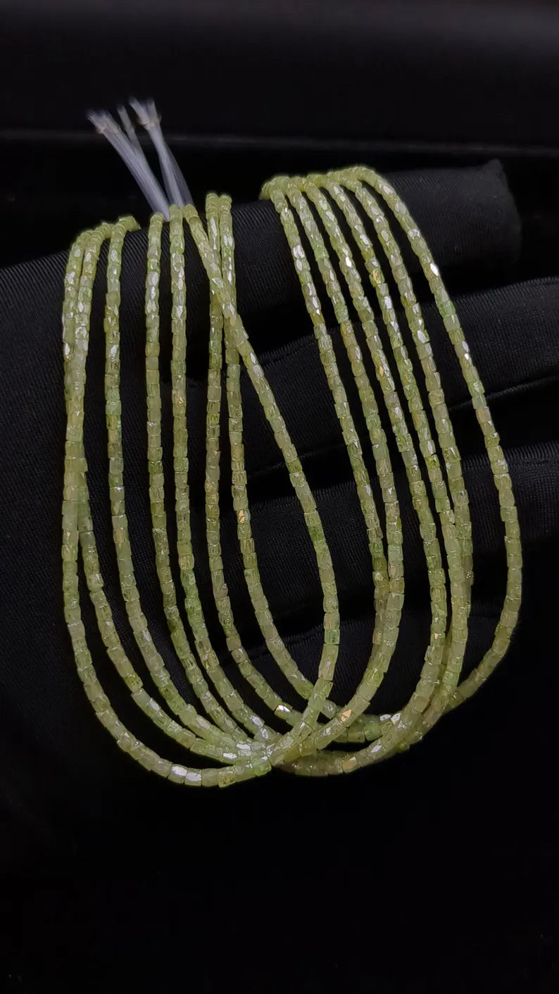 Natural Green Diamond Tubes 1.3 - 2.5 mm Faceted Green Diamond Beads For Jewelry Draft