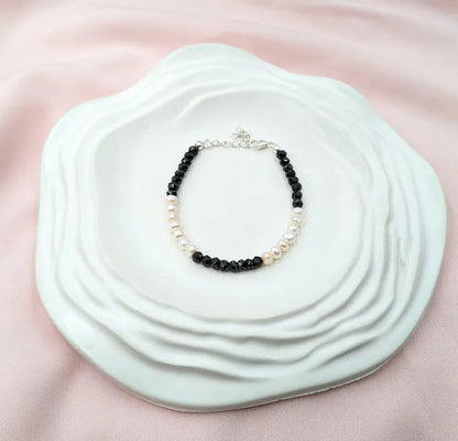 Black Spinel & Pearl Bracelet